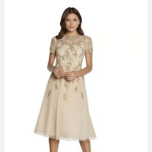Aidan Mattox Beige Embellished Midi Dress